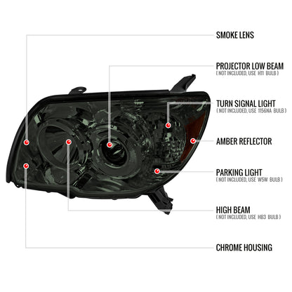 2006-2009 Toyota 4Runner SR5 Limited Projector Style Headlights (Chrome Housing/Smoked Lens)