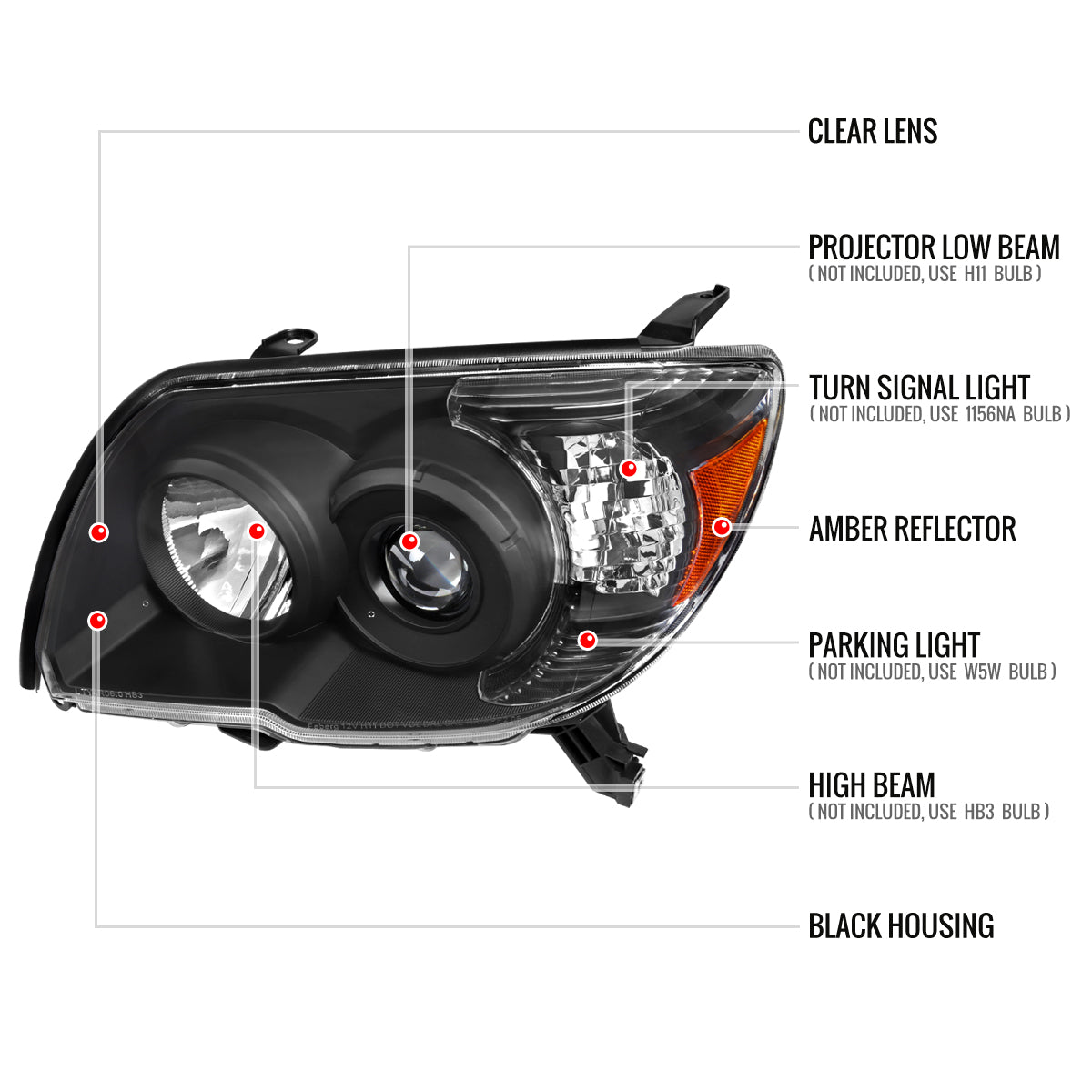 2006-2009 Toyota 4Runner SR5 Limited Projector Style Headlights (Matte Black Housing/Clear Lens)