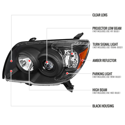 2006-2009 Toyota 4Runner SR5 Limited Projector Style Headlights (Matte Black Housing/Clear Lens)