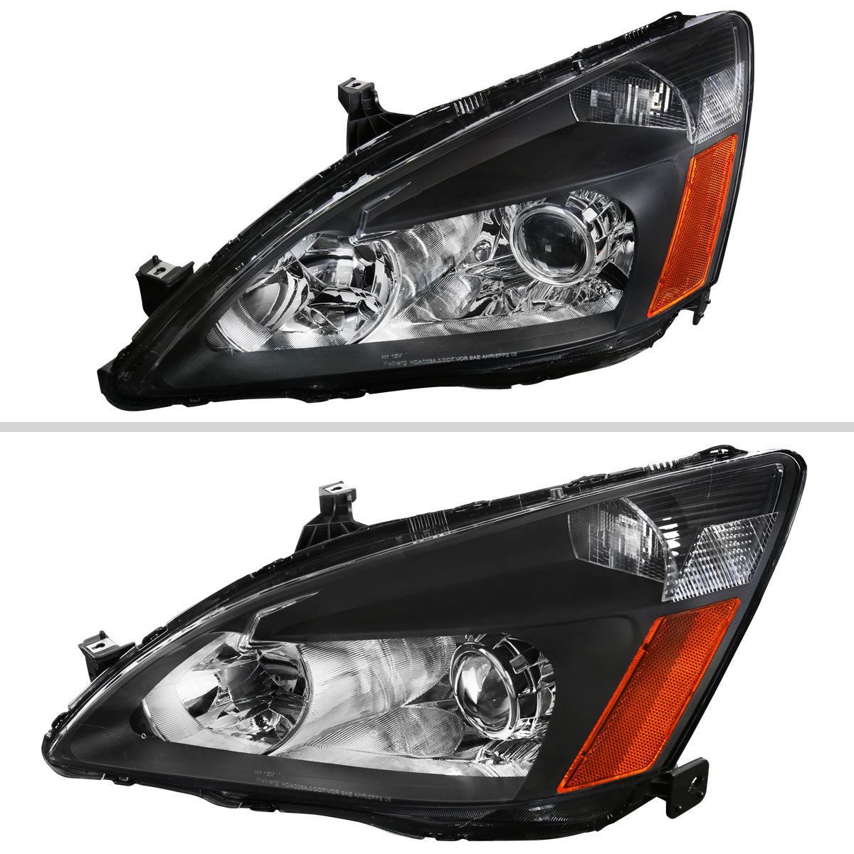 2003-2007 Honda Accord Retro Style Projector Headlights w/ Amber Reflectors (Matte Black Housing/Clear Lens)