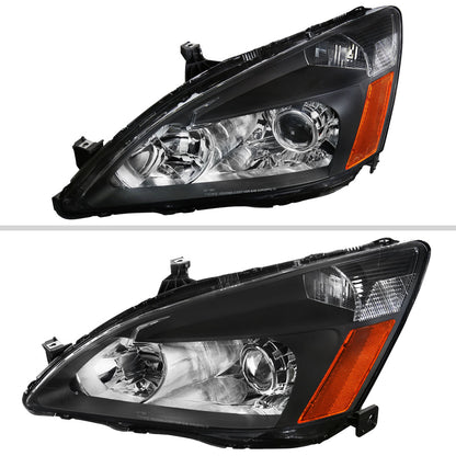 2003-2007 Honda Accord Retro Style Projector Headlights w/ Amber Reflectors (Matte Black Housing/Clear Lens)