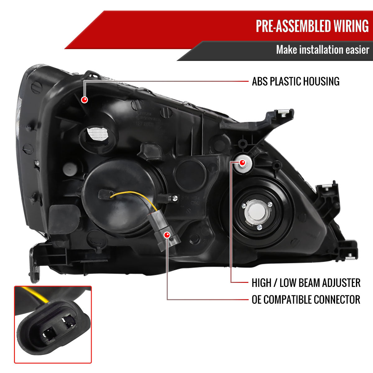 2003-2007 Honda Accord Retro Style Projector Headlights w/ Amber Reflectors (Matte Black Housing/Clear Lens)