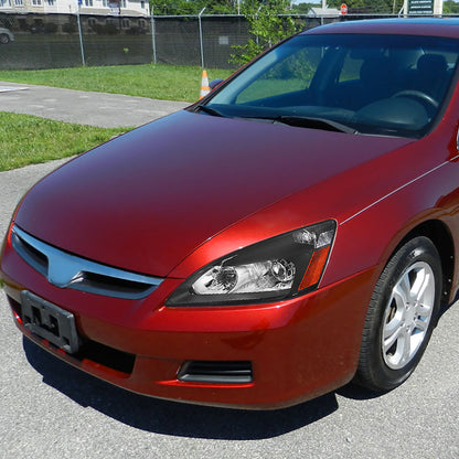 2003-2007 Honda Accord Retro Style Projector Headlights w/ Amber Reflectors (Matte Black Housing/Clear Lens)