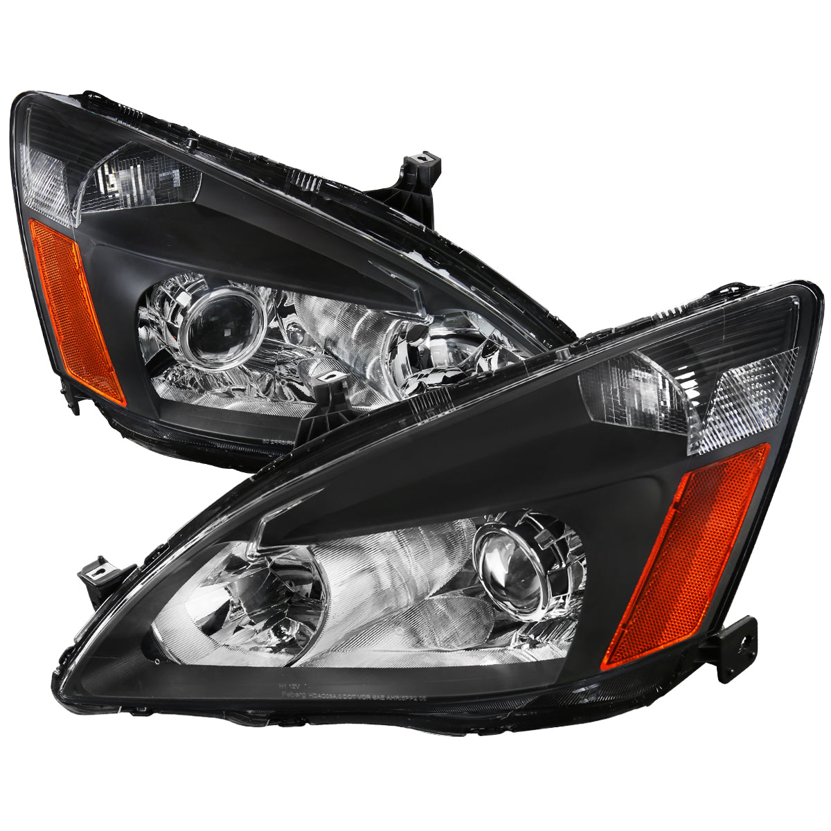 2003-2007 Honda Accord Retro Style Projector Headlights w/ Amber Reflectors (Matte Black Housing/Clear Lens)