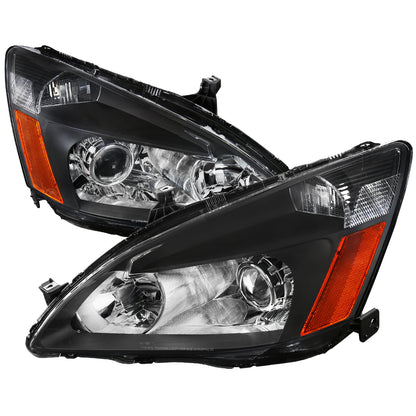 2003-2007 Honda Accord Retro Style Projector Headlights w/ Amber Reflectors (Matte Black Housing/Clear Lens)