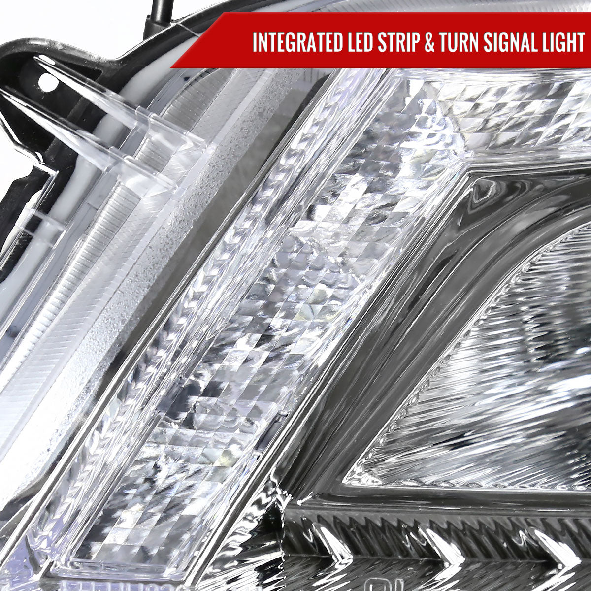 2008-2012 Honda Accord Sedan Single Halo Projector Headlights w/ LED Light Strip & LED Turn Signal Lights (Chrome Housing/Clear Lens)