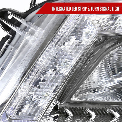 2008-2012 Honda Accord Sedan Single Halo Projector Headlights w/ LED Light Strip & LED Turn Signal Lights (Chrome Housing/Clear Lens)