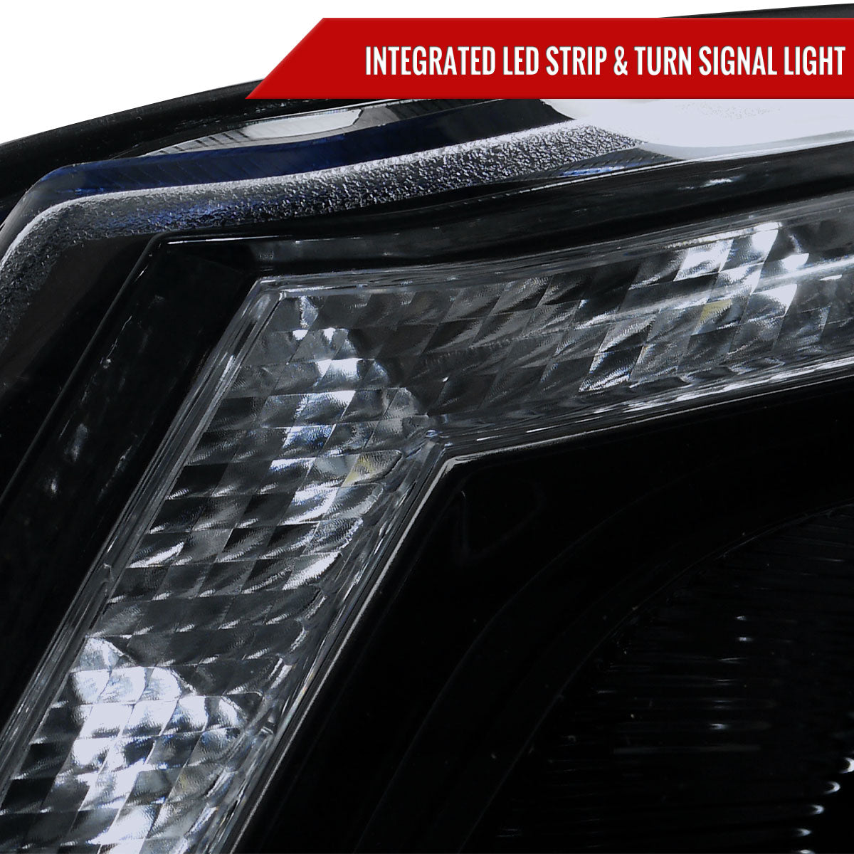 2008-2012 Honda Accord Sedan Single Halo Projector Headlights w/ LED Light Strip & LED Turn Signal Lights (Glossy Black Housing/Smoked Lens)