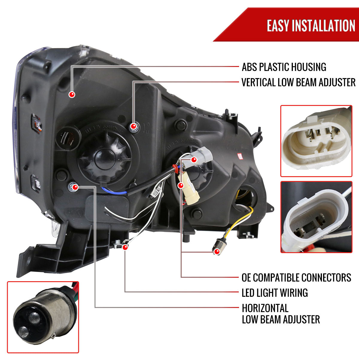 2008-2012 Honda Accord Sedan Single Halo Projector Headlights w/ LED Light Strip & LED Turn Signal Lights (Glossy Black Housing/Smoked Lens)