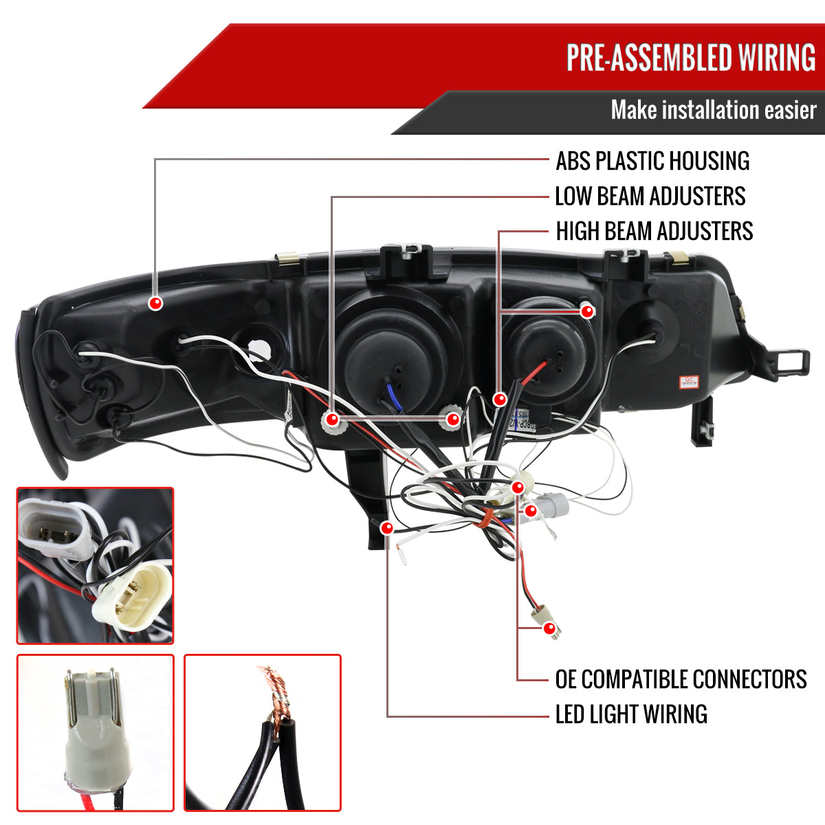 1994-1997 Honda Accord Dual Halo Projector Headlights (Matte Black Housing/Clear Lens)