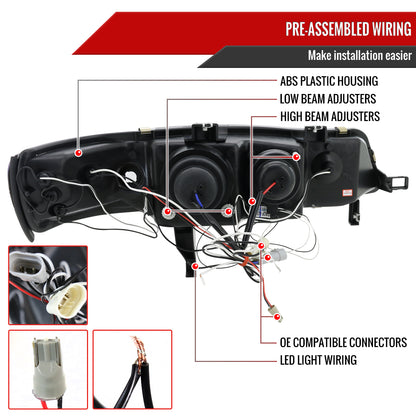 1994-1997 Honda Accord Dual Halo Projector Headlights (Matte Black Housing/Clear Lens)
