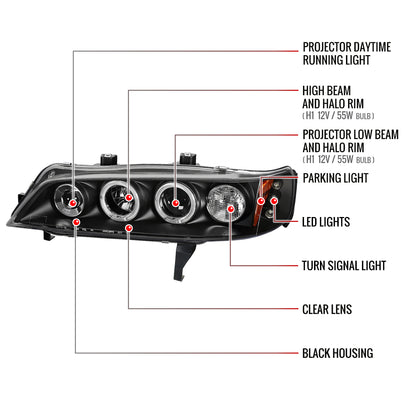 1994-1997 Honda Accord Dual Halo Projector Headlights (Matte Black Housing/Clear Lens)