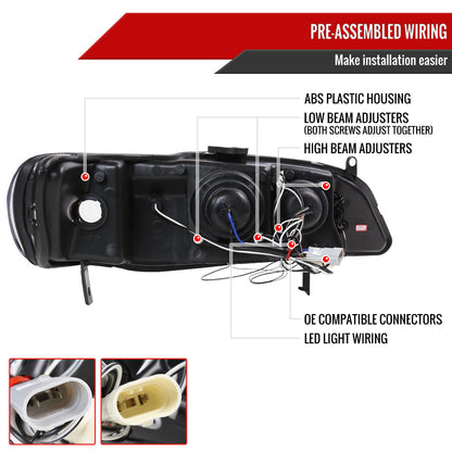 1998-2002 Honda Accord Dual Halo Projector Headlights (Chrome Housing/Clear Lens)