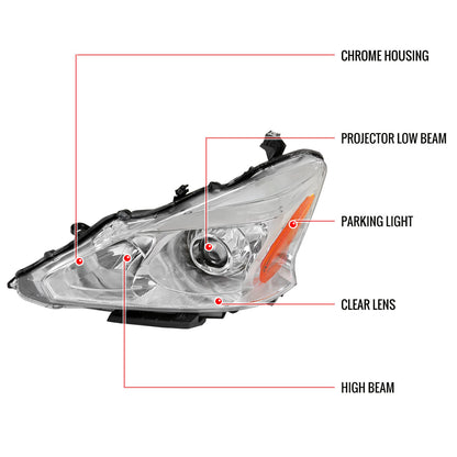 2013-2015 Nissan Altima Sedan Projector Headlights w/ Amber Reflectors (Chrome Housing/Clear Lens)