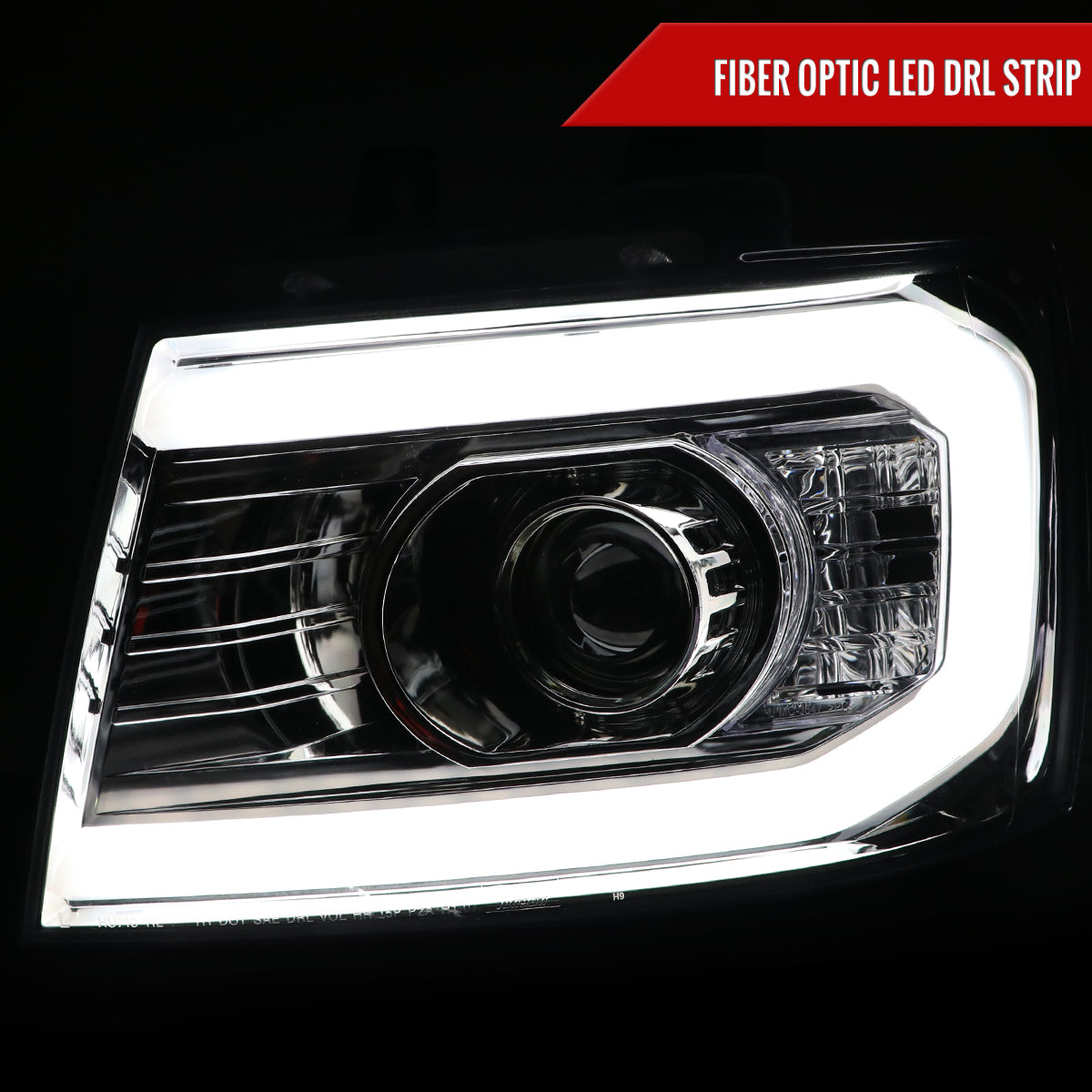 2007-2013 Chevrolet Avalanche/ 2007-2014 Tahoe Suburban LED C-Bar Projector Headlights (Chrome Housing/Clear Lens)