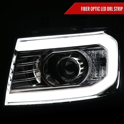 2007-2013 Chevrolet Avalanche/ 2007-2014 Tahoe Suburban LED C-Bar Projector Headlights (Chrome Housing/Clear Lens)