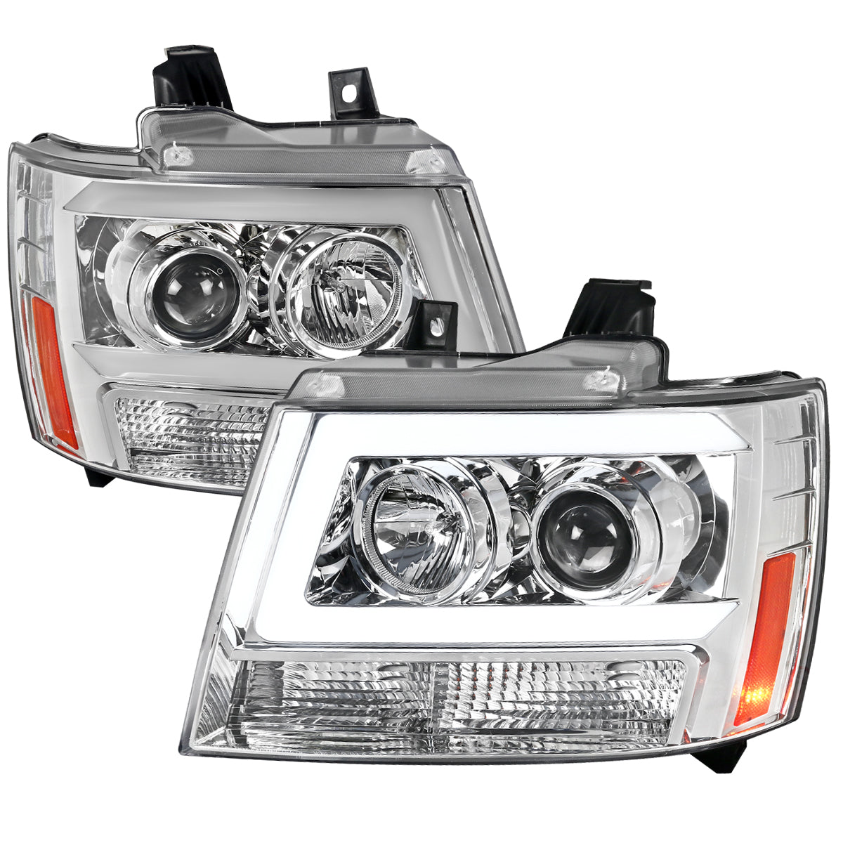 2007-2013 Chevrolet Avalanche/ 2007-2014 Tahoe Suburban LED C-Bar Projector Headlights -RS (Chrome Housing/Clear Lens)