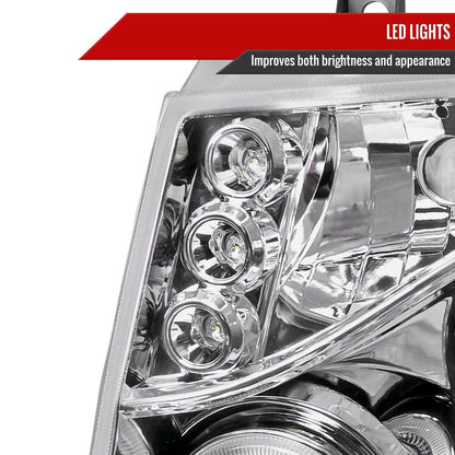 2007-2013 Chevrolet Avalanche/ 2007-2014 Tahoe Suburban Dual Halo Projector Headlights (Chrome Housing/Clear Lens)