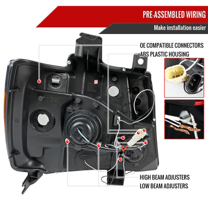 2007-2013 Chevrolet Avalanche/ 2007-2014 Tahoe Suburban Dual Halo Projector Headlights (Chrome Housing/Clear Lens)