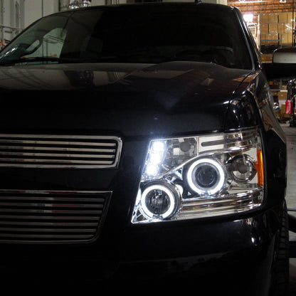 2007-2013 Chevrolet Avalanche/ 2007-2014 Tahoe Suburban Dual Halo Projector Headlights (Chrome Housing/Clear Lens)
