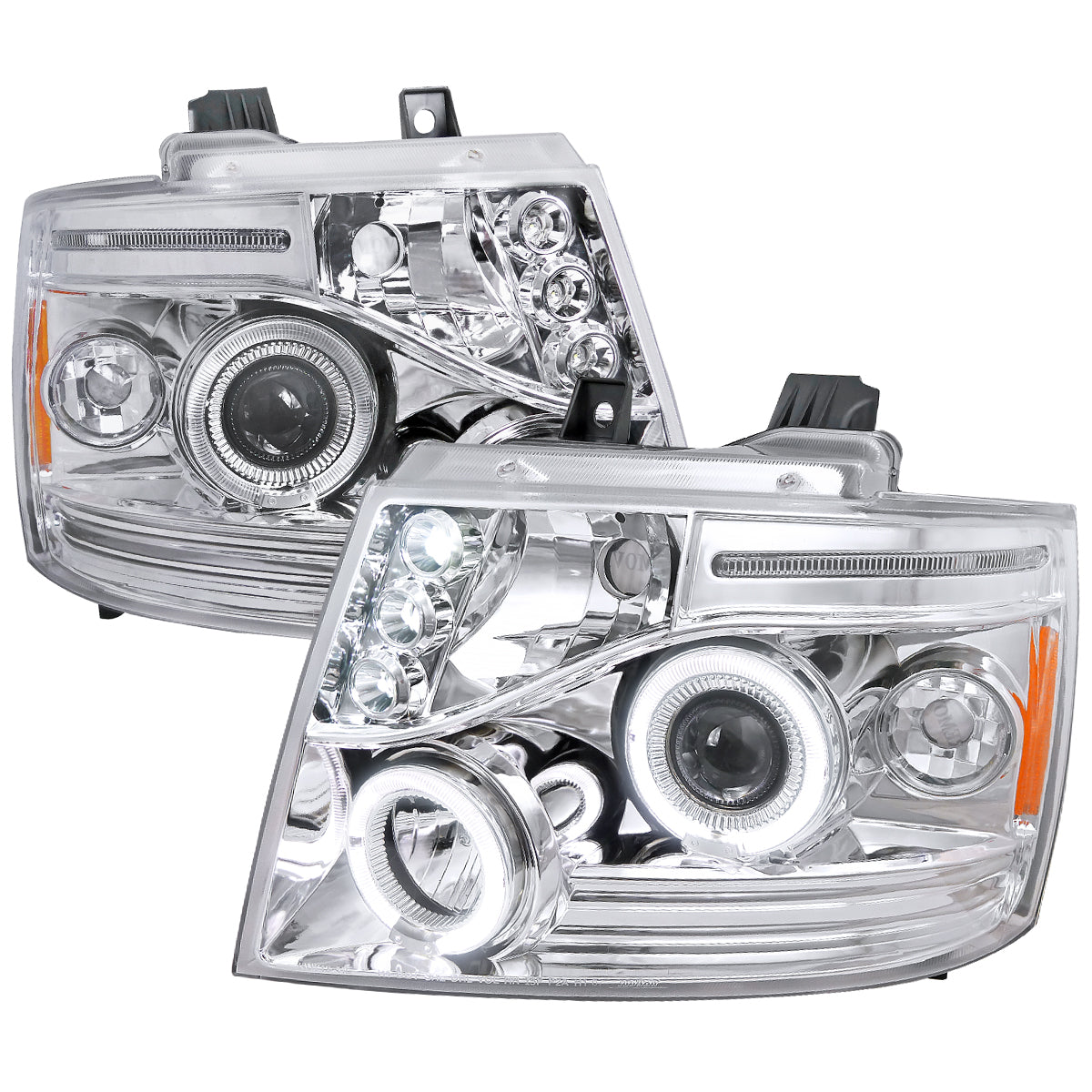 2007-2013 Chevrolet Avalanche/ 2007-2014 Tahoe Suburban Dual Halo Projector Headlights (Chrome Housing/Clear Lens)