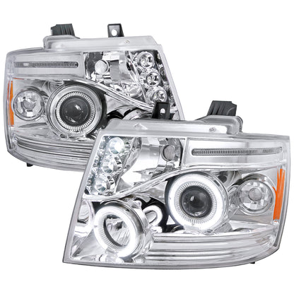 2007-2013 Chevrolet Avalanche/ 2007-2014 Tahoe Suburban Dual Halo Projector Headlights (Chrome Housing/Clear Lens)