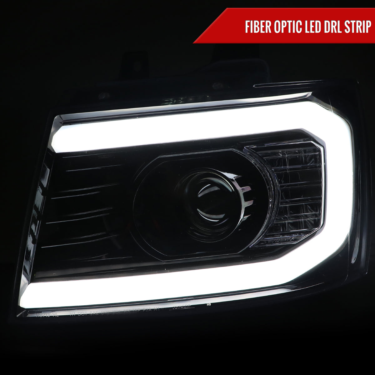 2007-2013 Chevrolet Avalanche/ 2007-2014 Tahoe Suburban LED C-Bar Projector Headlights (Jet Black Housing/Clear Lens)