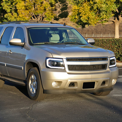 2007-2013 Chevrolet Avalanche/ 2007-2014 Tahoe Suburban LED C-Bar Projector Headlights (Jet Black Housing/Clear Lens)
