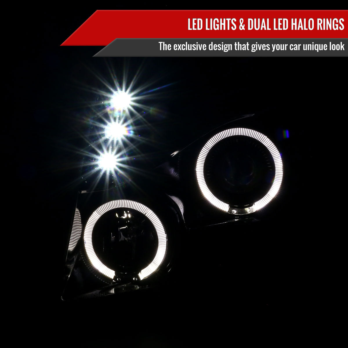 2007-2013 Chevrolet Avalanche/ 2007-2014 Tahoe Suburban Dual Halo Projector Headlights (Jet Black Housing/Clear Lens)
