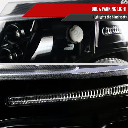 2007-2013 Chevrolet Avalanche/ 2007-2014 Tahoe Suburban Dual Halo Projector Headlights (Jet Black Housing/Clear Lens)