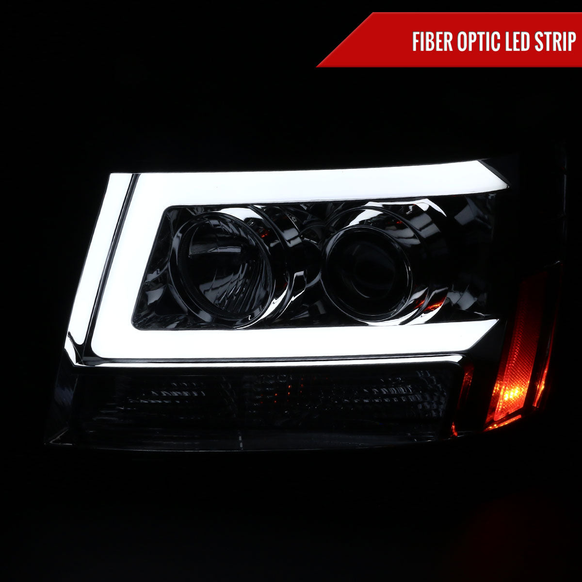 2007-2013 Chevrolet Avalanche/ 2007-2014 Tahoe Suburban LED C-Bar Projector Headlights (Chrome Housing/Smoked Lens)