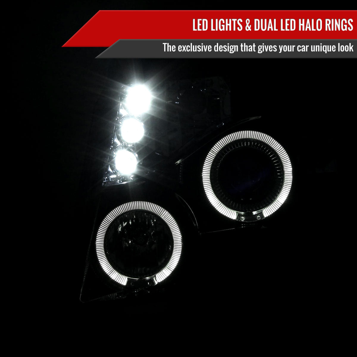 2007-2013 Chevrolet Avalanche/ 2007-2014 Tahoe Suburban Dual Halo Projector Headlights (Glossy Black Housing/Smoked Lens)