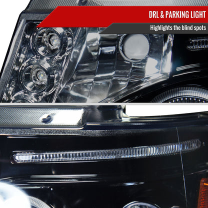 2007-2013 Chevrolet Avalanche/ 2007-2014 Tahoe Suburban Dual Halo Projector Headlights (Glossy Black Housing/Smoked Lens)