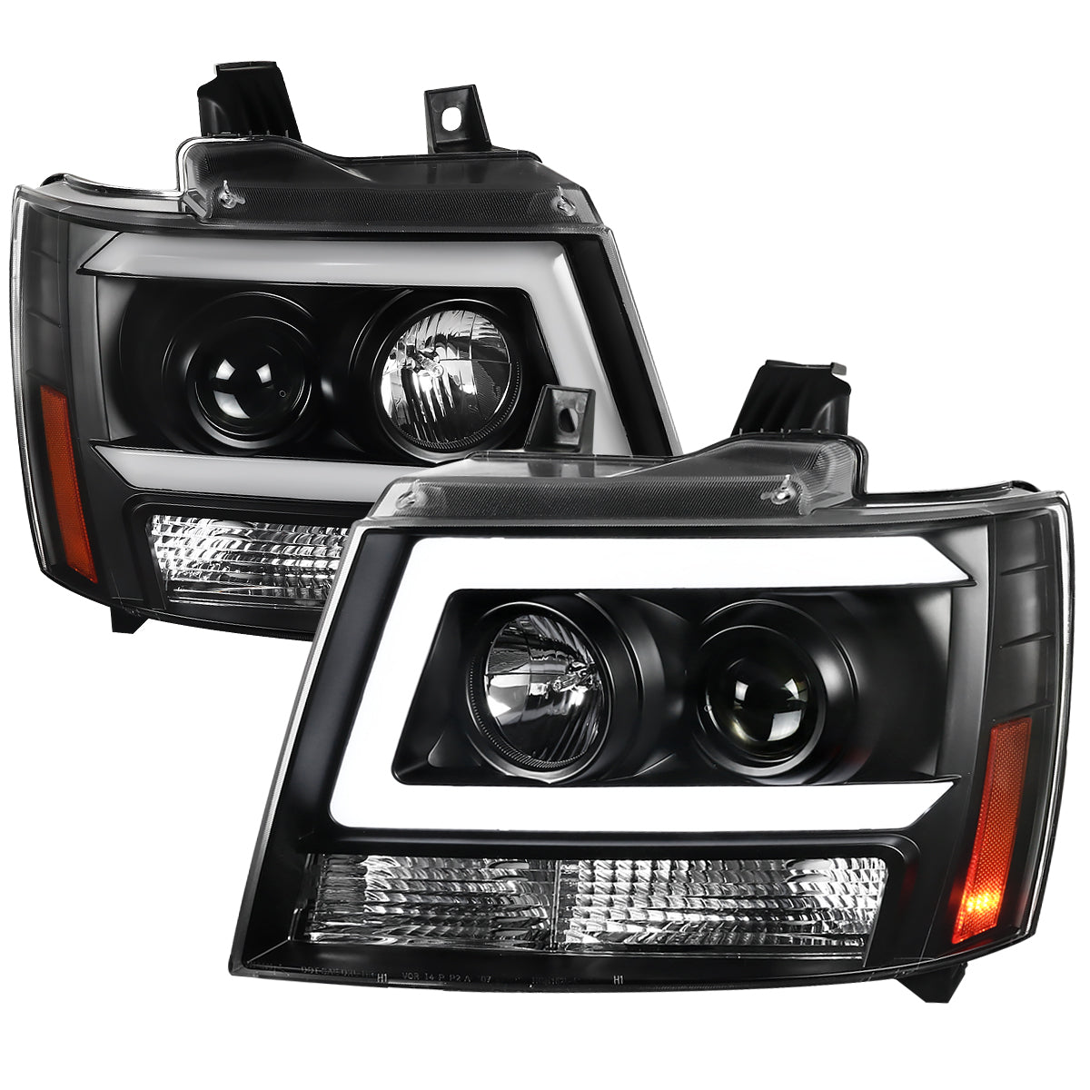 2007-2013 Chevrolet Avalanche/ 2007-2014 Tahoe Suburban LED C-Bar Projector Headlights -RS (Matte Black Housing/Clear Lens)