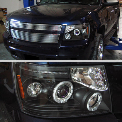 2007-2013 Chevrolet Avalanche/ 2007-2014 Tahoe Suburban Dual Halo Projector Headlights (Matte Black Housing/Clear Lens)