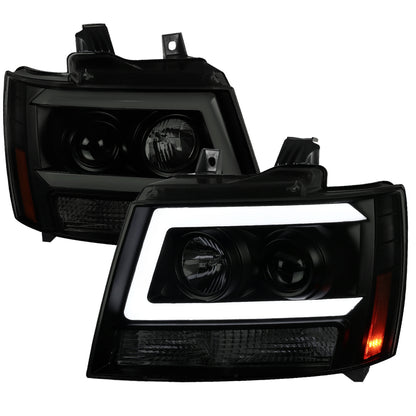 2007-2013 Chevrolet Avalanche/ 2007-2014 Tahoe Suburban LED C-Bar Projector Headlights (Black Housing/Smoked Lens)