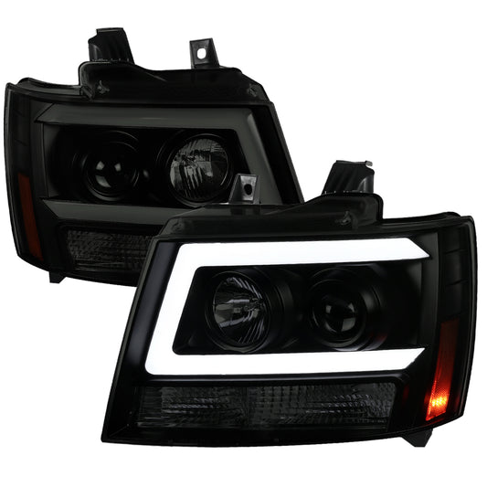 2007-2013 Chevrolet Avalanche/ 2007-2014 Tahoe Suburban LED C-Bar Projector Headlights (Black Housing/Smoked Lens)