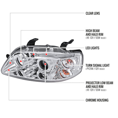 2004-2008 Chevrolet Aveo Dual Halo Projector Headlights (Chrome Housing/Clear Lens)