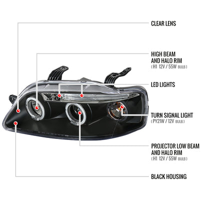 2004-2008 Chevrolet Aveo Dual Halo Projector Headlights (Matte Black Housing/Clear Lens)