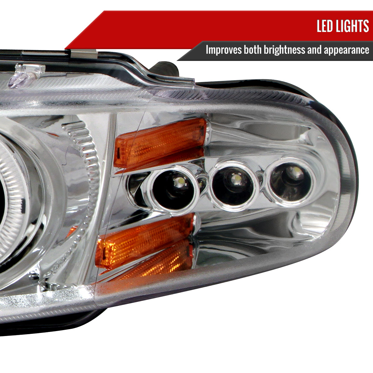 1997-2000 Dodge Avenger Chrysler Sebring Coupe Dual Halo Projector Headlights (Chrome Housing/Clear Lens)