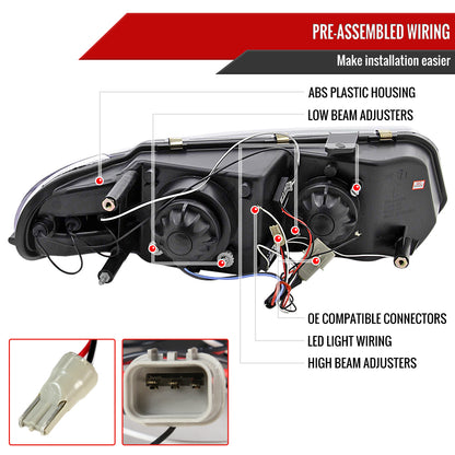 1997-2000 Dodge Avenger Chrysler Sebring Coupe Dual Halo Projector Headlights (Chrome Housing/Clear Lens)