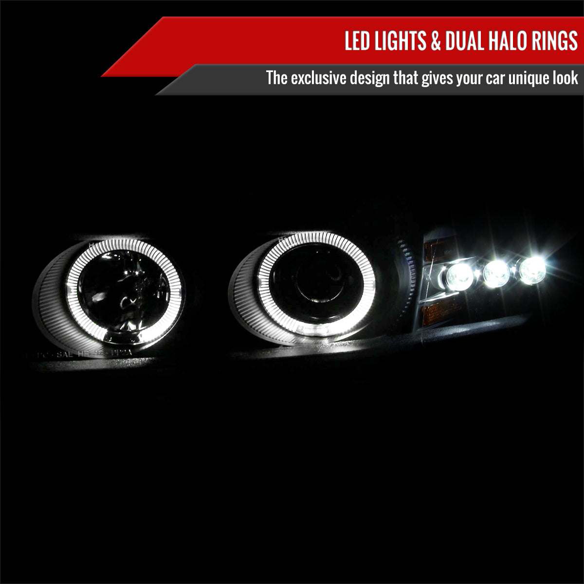 1997-2000 Dodge Avenger Chrysler Sebring Coupe Dual Halo Projector Headlights (Matte Black Housing/Clear Lens)