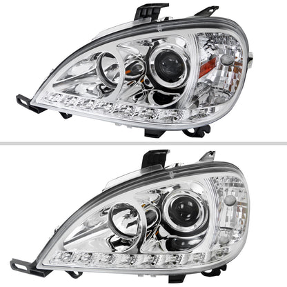 2002-2005 Mercedes Benz W163 ML Class Projector Headlights w/ SMD LED Light Strip (Chrome Housing/Clear Lens)