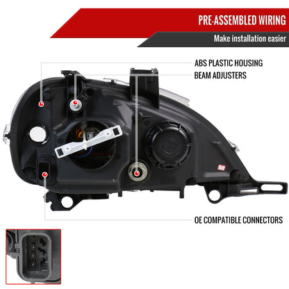 2002-2005 Mercedes Benz W163 ML Class Projector Headlights w/ SMD LED Light Strip (Glossy Black Housing/Smoked Lens)