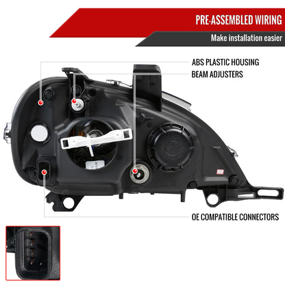 1998-2001 Mercedes Benz W163 ML Class Projector Headlights w/ SMD LED Light Strip (Chrome Housing/Clear Lens)