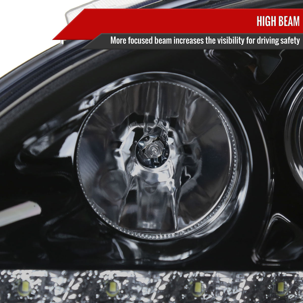 1998-2001 Mercedes Benz W163 ML Class Projector Headlights w/ SMD LED Light Strip (Glossy Black Housing/Smoked Lens)