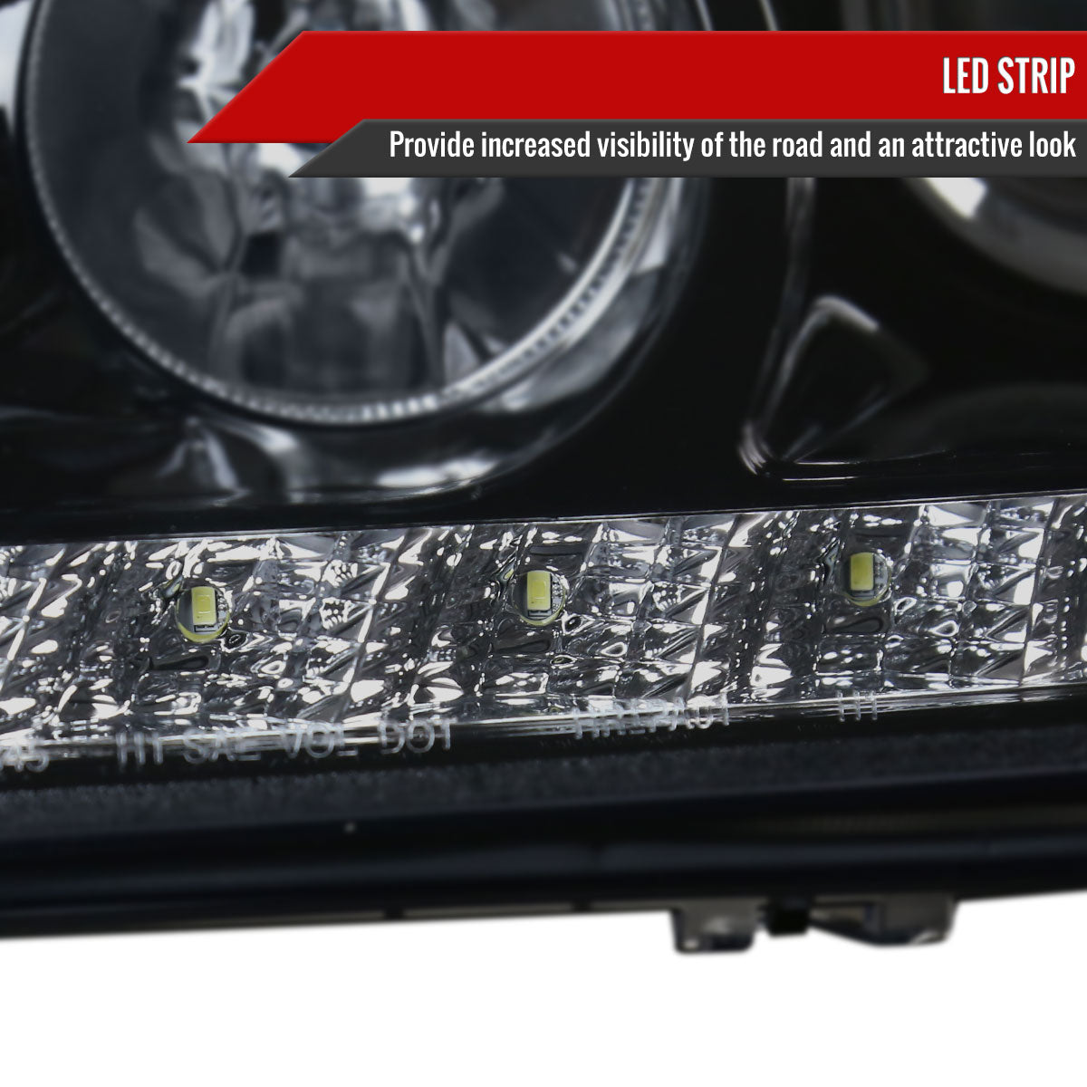1998-2001 Mercedes Benz W163 ML Class Projector Headlights w/ SMD LED Light Strip (Glossy Black Housing/Smoked Lens)