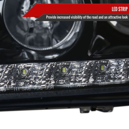 1998-2001 Mercedes Benz W163 ML Class Projector Headlights w/ SMD LED Light Strip (Glossy Black Housing/Smoked Lens)