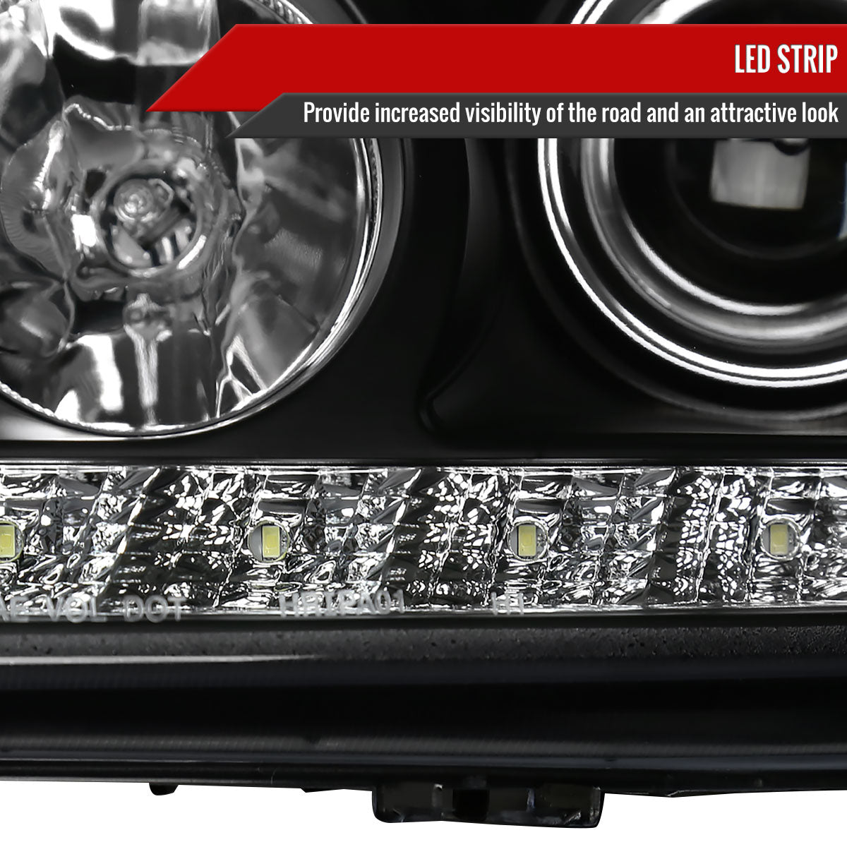 1998-2001 Mercedes Benz W163 ML Class Projector Headlights w/ SMD LED Light Strip (Matte Black Housing/Clear Lens)