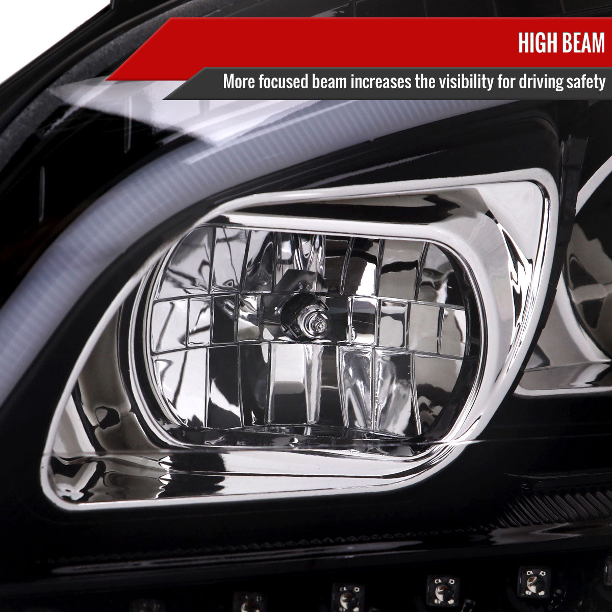 2009-2011 Mercedes Benz W164 ML-Class LED Sequetial Turn Signal Projector Headlights (Glossy Black Housing/Clear Lens)